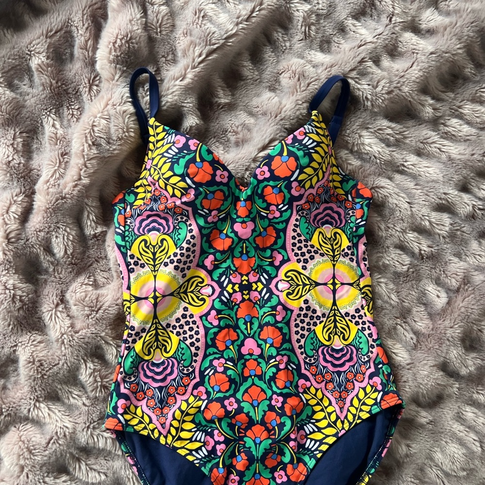 NWT Boden 34A One Piece Bathing Suit Navy Bright Floral